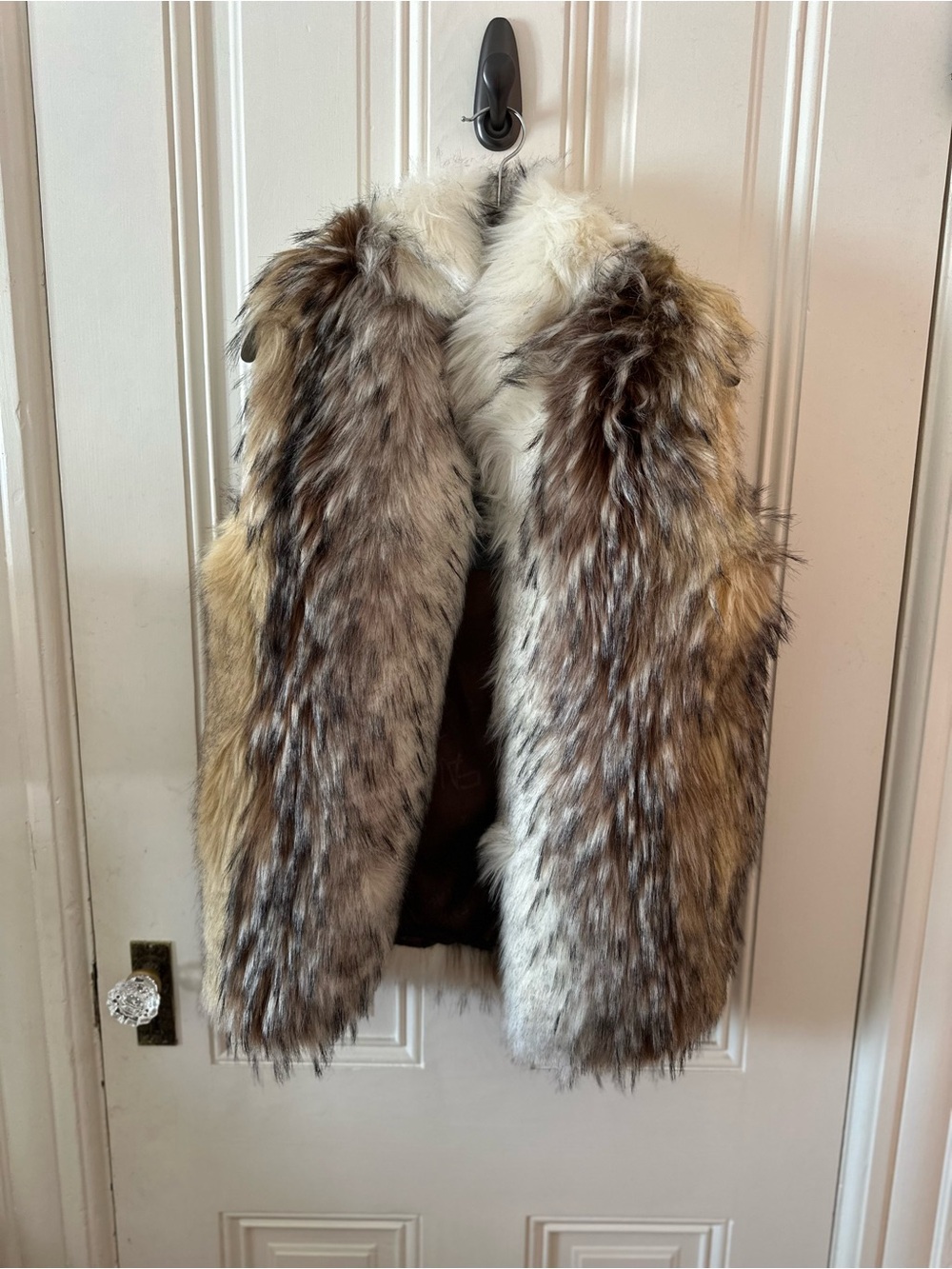 Fabulous Furs Plush Faux Fur Fox Vest in Brown and Cream